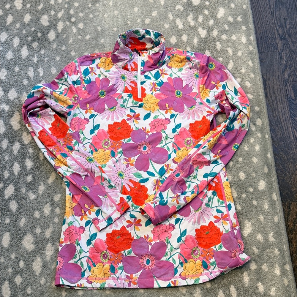 Fire + Ice Gray, navy and Pink lightweight base layer - size medium